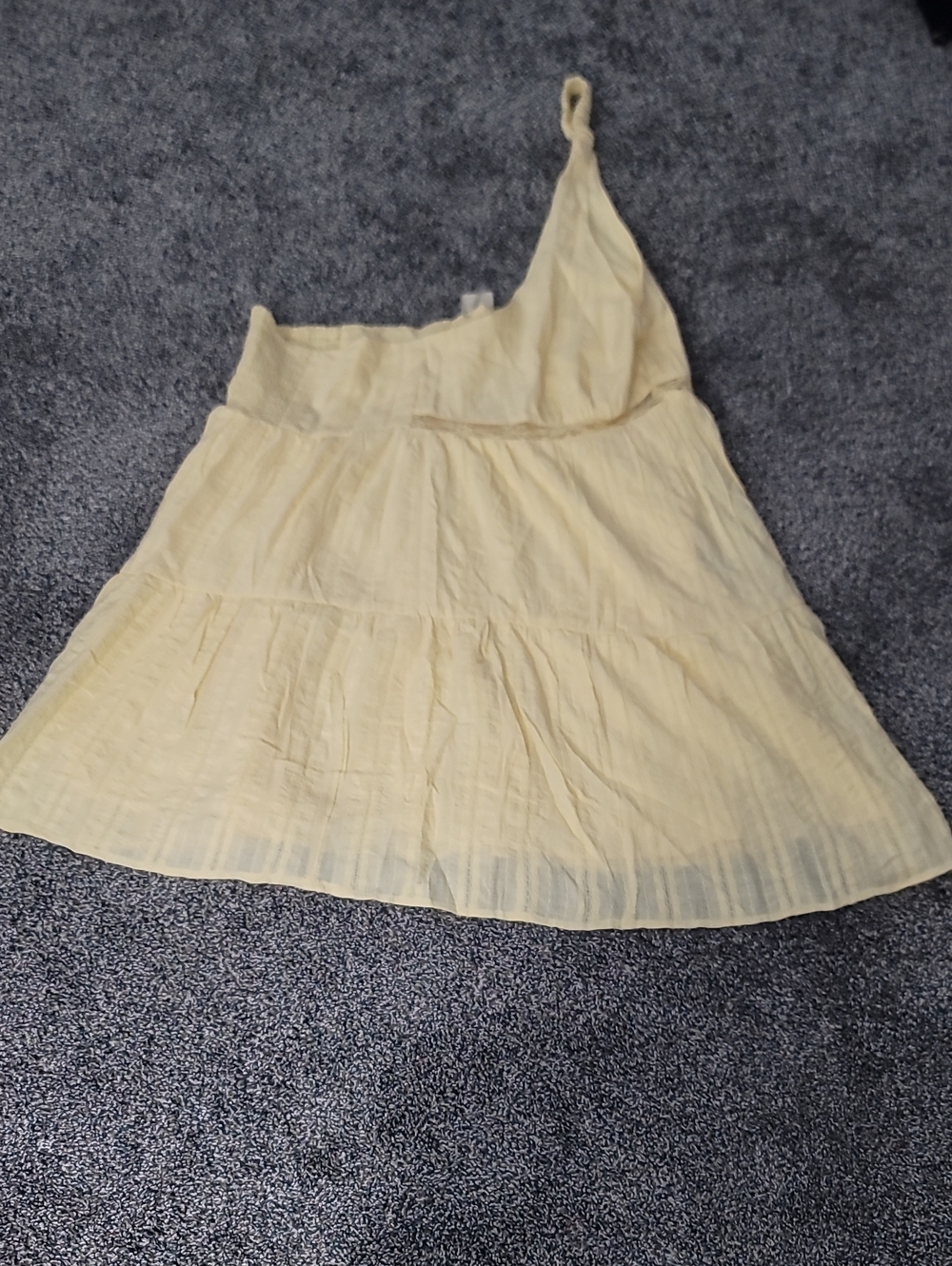 No Boundaries Light Yellow One-Shoulder Tiered Midi Dress